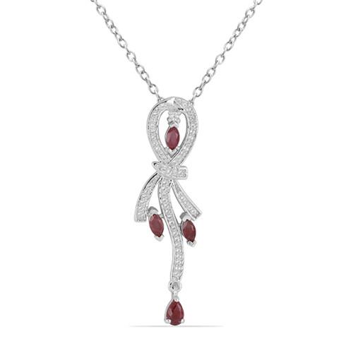 BUY STERLING SILVER GLASS FILLED RUBY GEMSTONE STYLISH PENDANT